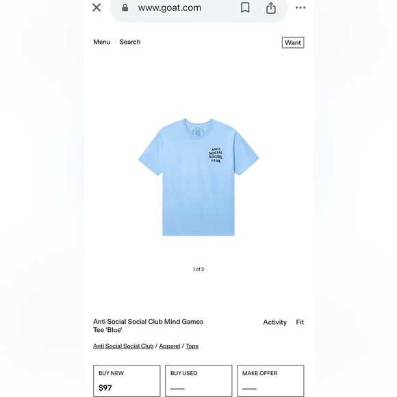 NWT Anti Social Social Club Mind Game Tee $120 MSRP - Picture 2 of 7